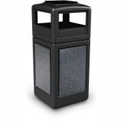 Commercial Zone StoneTec 42 Gallon Square Receptacle with Ashtray Lid, Black w/Pepperstone Panels