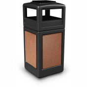 Commercial Zone StoneTec® 42 Gallon Square Receptacle with Ashtray Lid, Black w/Sedona Panels
