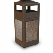 Commercial Zone StoneTec 42 Gallon Square Receptacle with Ashtray Lid, Brown w/Riverstone Panels