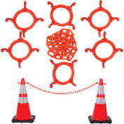 Mr. Chain 93280-6  Traffic Cone & Chain Kit with Reflective Collars, Traffic Orange