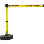 Banner Stakes PLUS Barrier Set, 22"-42" Black Post, 15' Yellow "Closed For Maintenance" Belt