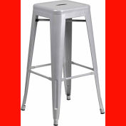 30'' High Backless Metal Barstool with Square Seat, Indoor-Outdoor, Silver, 4 Pack - Pkg Qty 4