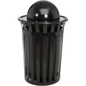 36 Gallon Outdoor Metal Slatted Trash Receptacle with Dome Lid, Black
