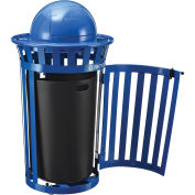 36 Gallon Outdoor Steel Recycling Receptacle w/Access Door & Dome Lid, Blue