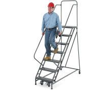 EGA R217 Steel EZY-Climb Ladder w/ Handrails 10-Step, 30" Wide Grip Strut, Gray, 450 lb. Capacity