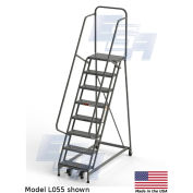 EGA L073 Steel Industrial Rolling Ladder 8-Step, 30" Wide Perforated, Gray, 450 lb. Capacity