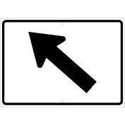 NMC Traffic Sign, Aux Diagonal Arrow Left, 15" X 21", White, TM504J