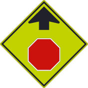 NMC Traffic Sign, Stop Ahead With Arrow (Graphic), 30" X 30", Yellow, TM609DG