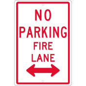 NMC Traffic Sign, No Parking Fire Lane Double Arrow, 18" X 12", White, TM620H