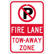 NMC Traffic Sign, No Parking Fire Lane Tow-Away Zone, 18" X 12", White, TM062J