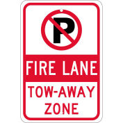 NMC Traffic Sign, No Parking Fire Lane Tow-Away Zone, 18" X 12", White, TM062K