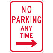 NMC Traffic Sign, No Parking Any Time With Right Arrow, 18" X 12", White, TM15J