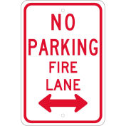 NMC Traffic Sign, No Parking Fire Lane Double Arrow, 18" X 12", White, TM620J