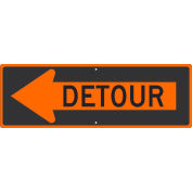 NMC Traffic Sign, Detour Inside Arrow Left Sign, 12" X 36", Orange, TM194K