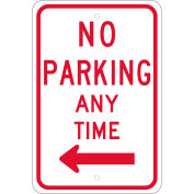 NMC Traffic Sign, No Parking Any Time With Double Arrow, 18" X 12", White, TM015K