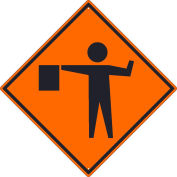 NMC Traffic Sign, Flagger Ahead Graphic Sign, 30" X 30", Orange, TM181K