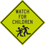 NMC Traffic Sign, Watch For Children (Graphic) Sign, 30" X 30", Yellow, TM184DG