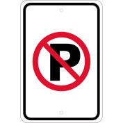 NMC Traffic Sign, No Parking Graphic Symbol, 18" X 12", White, TM0166J