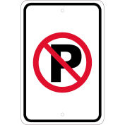 NMC Traffic Sign, No Parking Graphic Symbol, 18" X 12", White, TM0166K