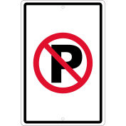 NMC Traffic Sign, No Parking Graphic Symbol, 18" X 12", White, TM0166H