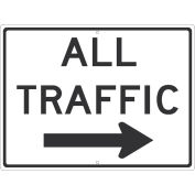 NMC Traffic Sign, All Traffic With Arrow Sign, 24" x 18", White, TM536J