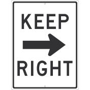 NMC Traffic Sign, Keep Right Arrow (Graphic), 24" x 18", White, TM530J