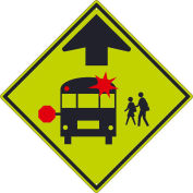 NMC Traffic Sign, School Bus Stop Ahead Sign, 30" X 30", Yellow, TM603DG