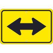 NMC Traffic Sign, Large Arrow Two Directions Sign, 12" X 18", Yellow, TM255K