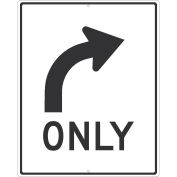 NMC Traffic Sign, Right Turn Only Arrow Sign, 30" X 24", White, TM522K