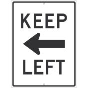 NMC Traffic Sign, Keep Left Arrow (Graphic), 24" x 18", White, TM531J