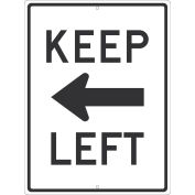 NMC Traffic Sign, Keep Left Arrow (Graphic), 24" x 18", White, TM531K