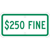 NMC Traffic Sign,  $250 Fine, 6" X 12", White, TMAS19J