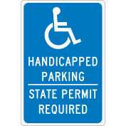 NMC Traffic Sign, Handicapped Parking Permit Required, 18" X 12", Blue, TMS337G
