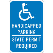 NMC Traffic Sign, Handicapped Parking Permit Required, 18" X 12", Blue, TMS337J