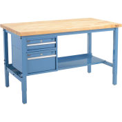 60"W x 30"D Workbench, 1-3/4" Thick Birch Top Square Edge with Drawers & Shelf, Blue