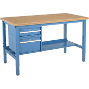 Production Workbench with Shop Top Square Edge with Drawers & Shelf, 60"W x 30"D, Blue