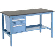 60"W x 30"D Workbench, 1" Thick Phenolic Resin Safety Edge with Drawers & Shelf, Blue