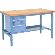 60"W x 36"D Workbench, 1-3/4" Thick Maple Top Square Edge with Drawers & Shelf, Blue