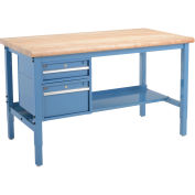 72"W x 30"D Workbench, 1-3/4" Thick Maple Top Safety Edge with Drawers & Shelf, Blue