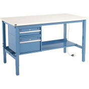 72"W x 30"D Workbench, 1-1/4" Thick ESD Laminate Square Edge with Drawers & Shelf, Blue