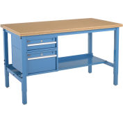 72"W x 36"D Workbench, 1-1/2" Thick Shop Top Square Edge with Drawers & Shelf, Blue