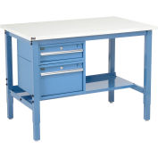 96"W x 30"D Workbench, 1-1/4" Thick ESD Laminate Square Edge with Drawers & Shelf, Blue