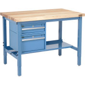 96"W x 36"D Workbench, 1-3/4" Thick Maple Top Square Edge with Drawers & Shelf, Blue