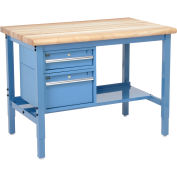 48"W x 30"D Workbench, 1-3/4" Thick Maple Top Safety with Drawers & Shelf, Blue