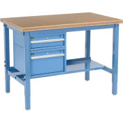 48"W x 30"D Workbench, 1-3/4" Thick Shop Top Safety Edge with Drawers & Shelf, Blue