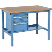 48"W x 30"D Workbench, 1-1/2" Thick Shop Top Square Edge with Drawers & Shelf, Blue