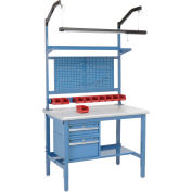 48"W x 30"D Workbench, 1-5/8" Thick Plastic Laminate Safety Edge Complete Bench, Blue