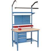 48"W x 30"D Workbench, 1-3/4" Thick Maple Top Safety Edge Complete Bench, Blue