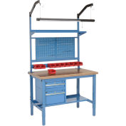 48"W x 30"D Workbench, 1-3/4" Thick Shop Top Safety Edge Complete Bench, Blue