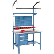 48"W x 30"D Workbench, 1-1/2" Thick Stainless Steel Square Edge Complete Bench, Blue